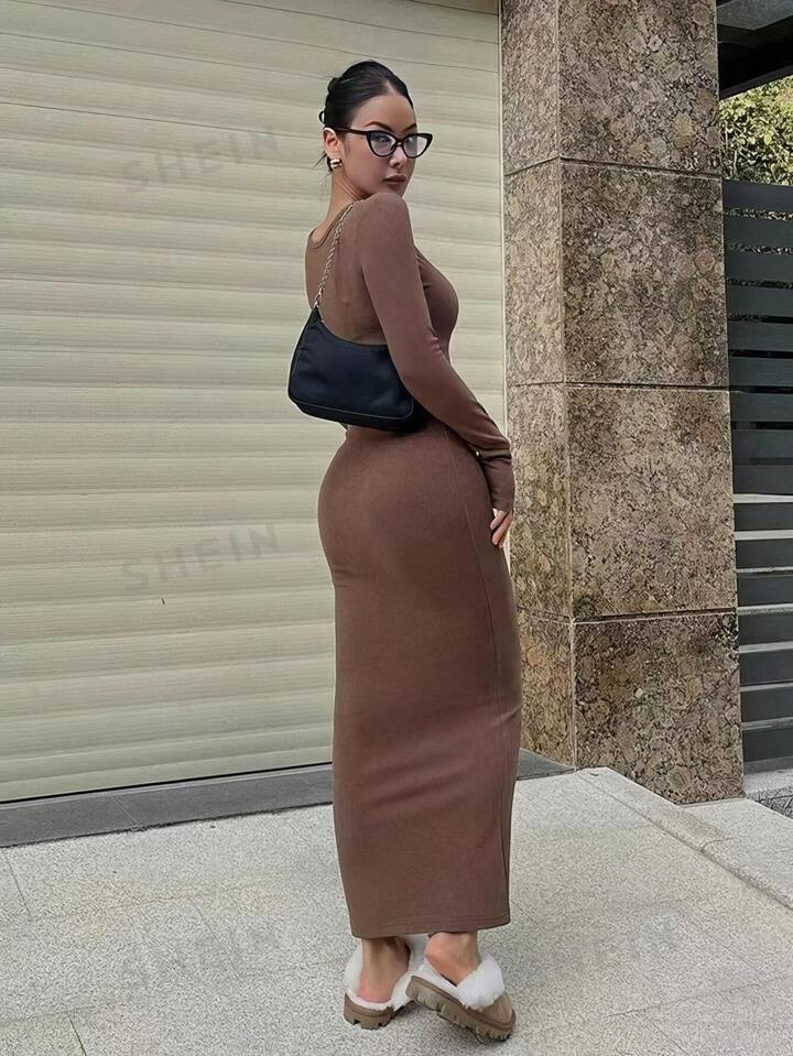 SHEIN Essnce Solid Bodycon Dress | SHEIN