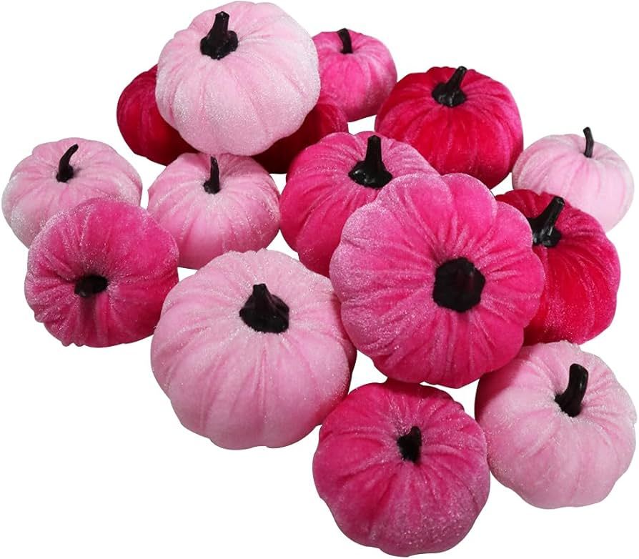 Amazon.com: UAUOCU 16 Pumpkins Decor Pink Halloween Home Fall Decoration, Velvet Foam Pumkin for ... | Amazon (US)