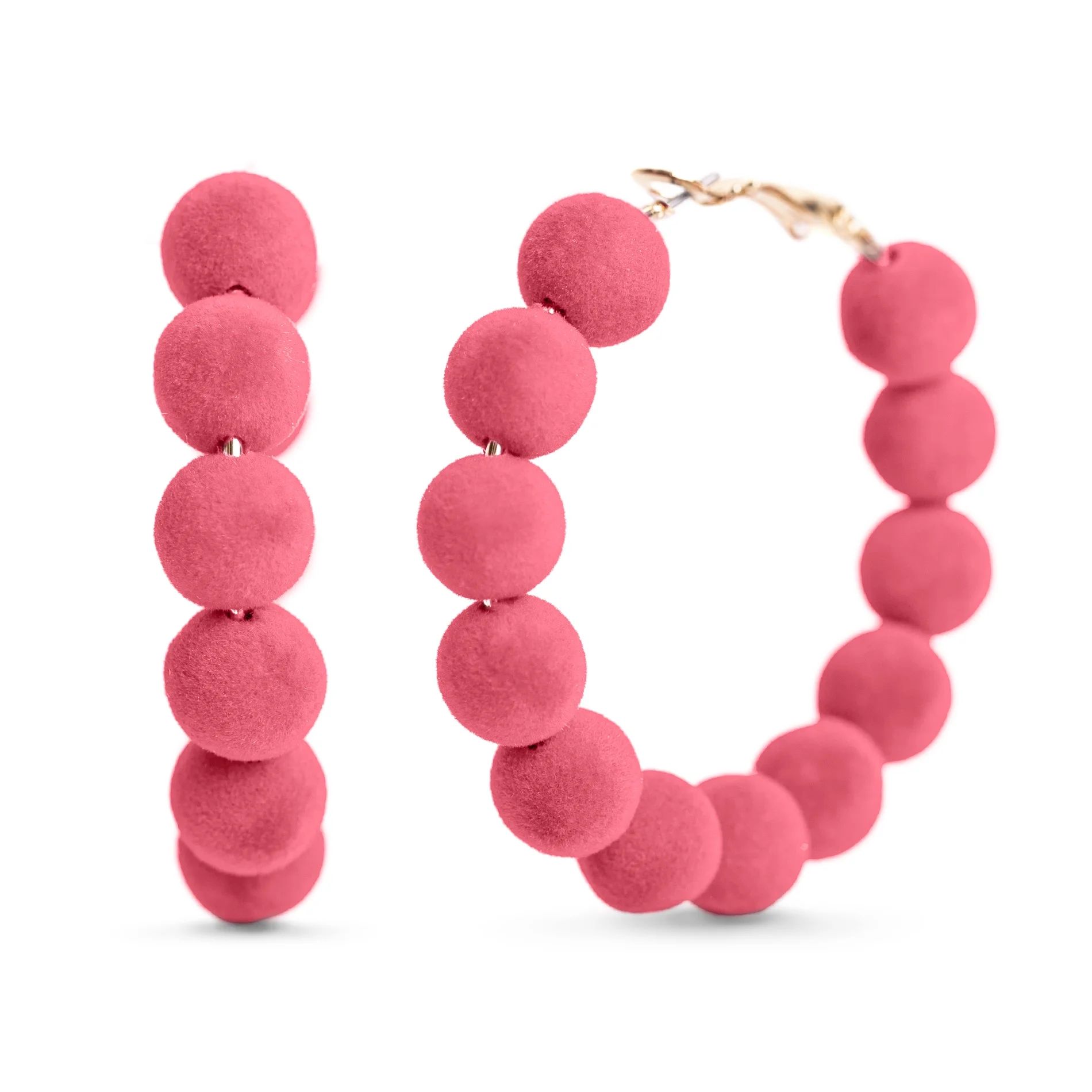 Lesa Michele Pink Velvet Ball Alloy Hoop Earrings for Women | Walmart (US)