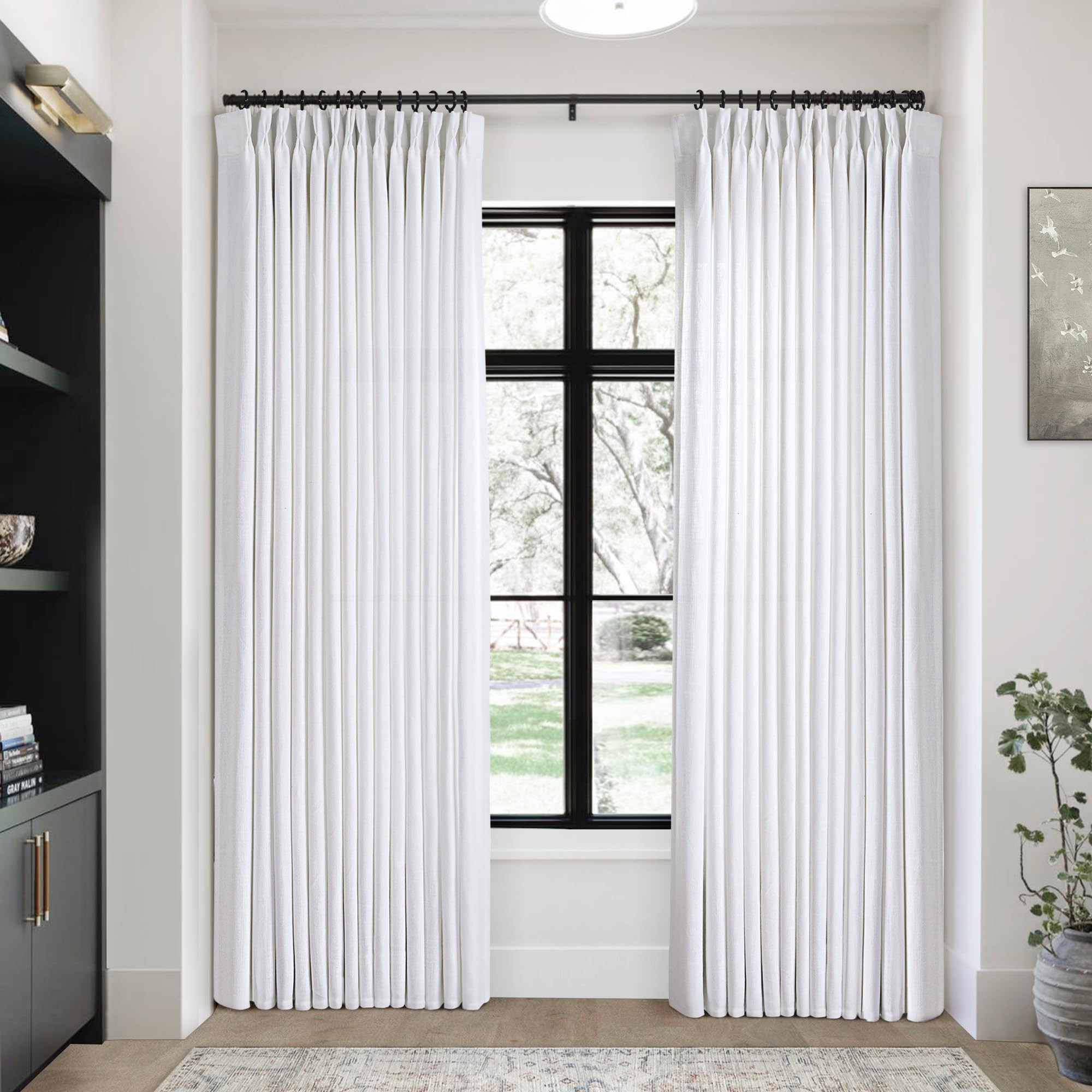 Pinch Pleated White Linen Curtains 84 inches Long for bedroom 2 Panels Light Filtering Semi Sheer... | Amazon (US)