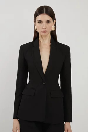 Tall Clean Tailored Grosgrain Tipped Single Breasted Blazer | Karen Millen | Karen Millen UK + IE + DE + NL