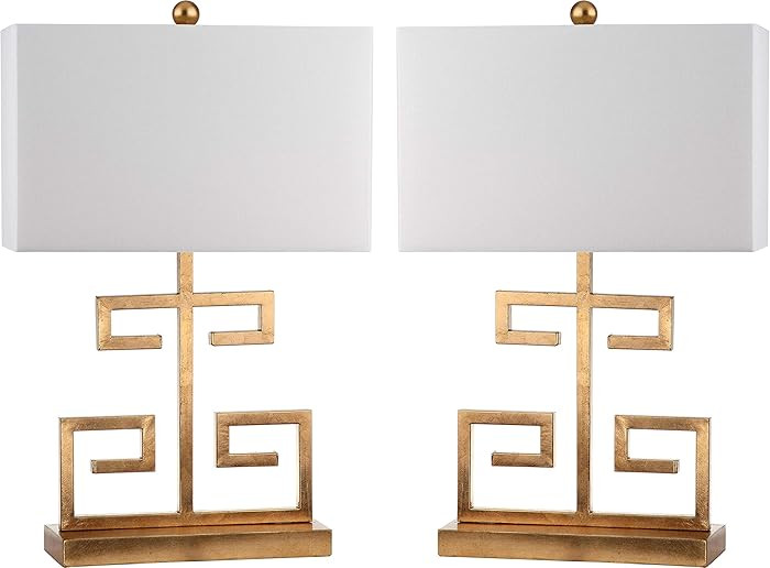 SAFAVIEH Lighting Collection – Set of 2 Greek Key Modern Gold 24-Inch Table Lamps, White Rectan... | Amazon (US)