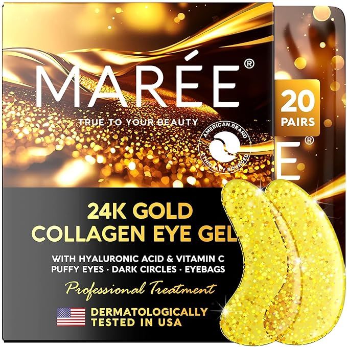 MAREE Under Eye Gels (20 Pairs) - 24K Gold Eye Gels for Puffy Eyes, Dark Circles, Eye Bags - Skin... | Amazon (US)
