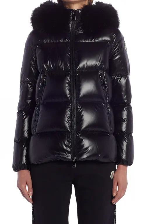 Moncler Laiche Quilted Hooded Down Jacket with Removable Faux Fur Trim in Black at Nordstrom, Size 2 | Nordstrom