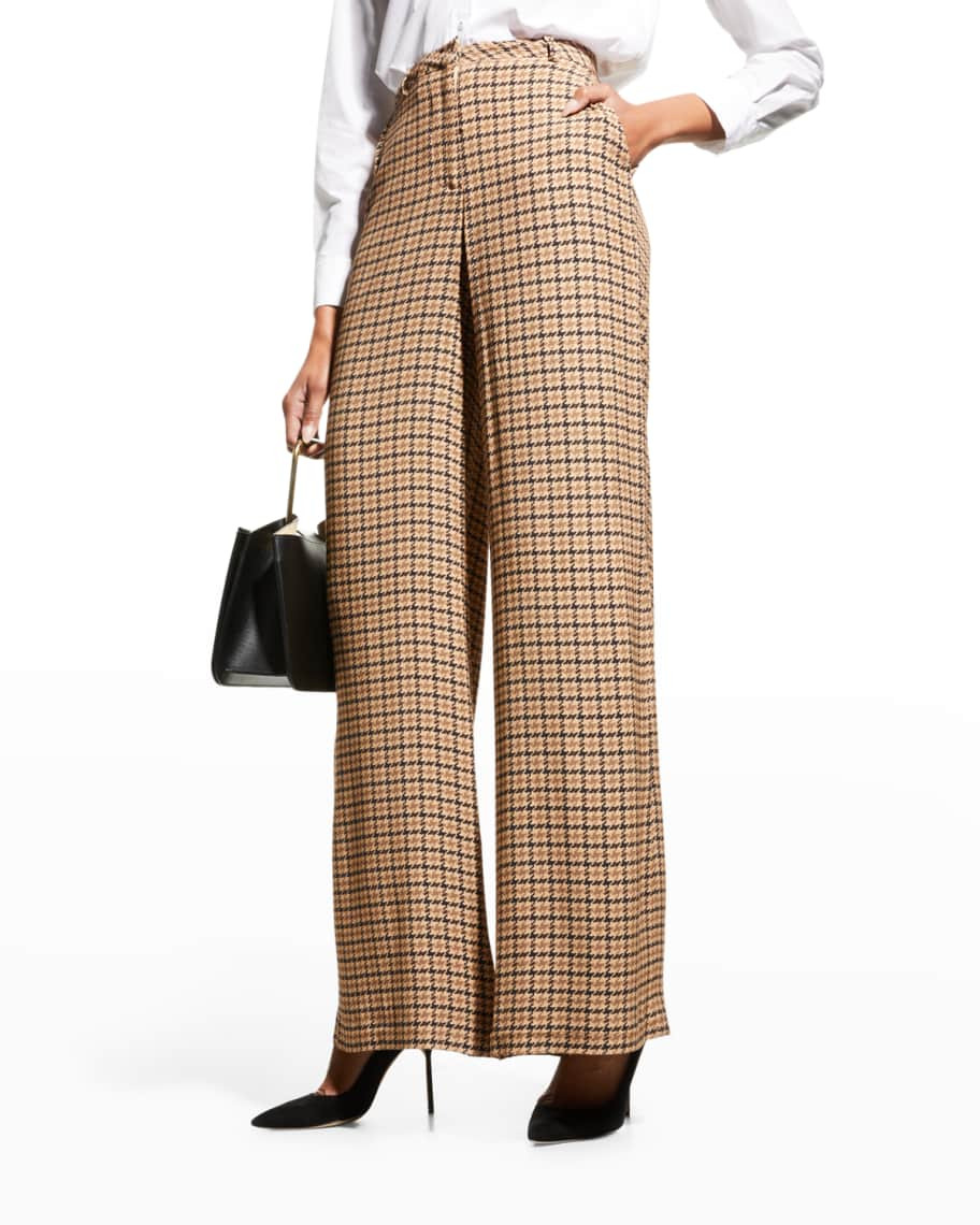 L'Agence Pilar Houndstooth Wide-Leg Pants | Neiman Marcus