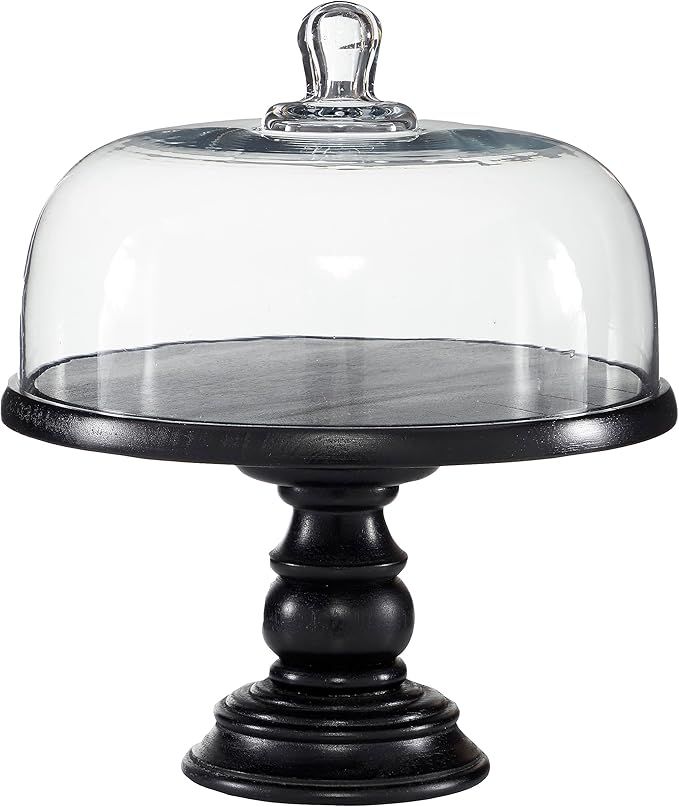 Deco 79 Wood Cake Stand with Glass Lid, 12" x 12" x 14", Black | Amazon (US)