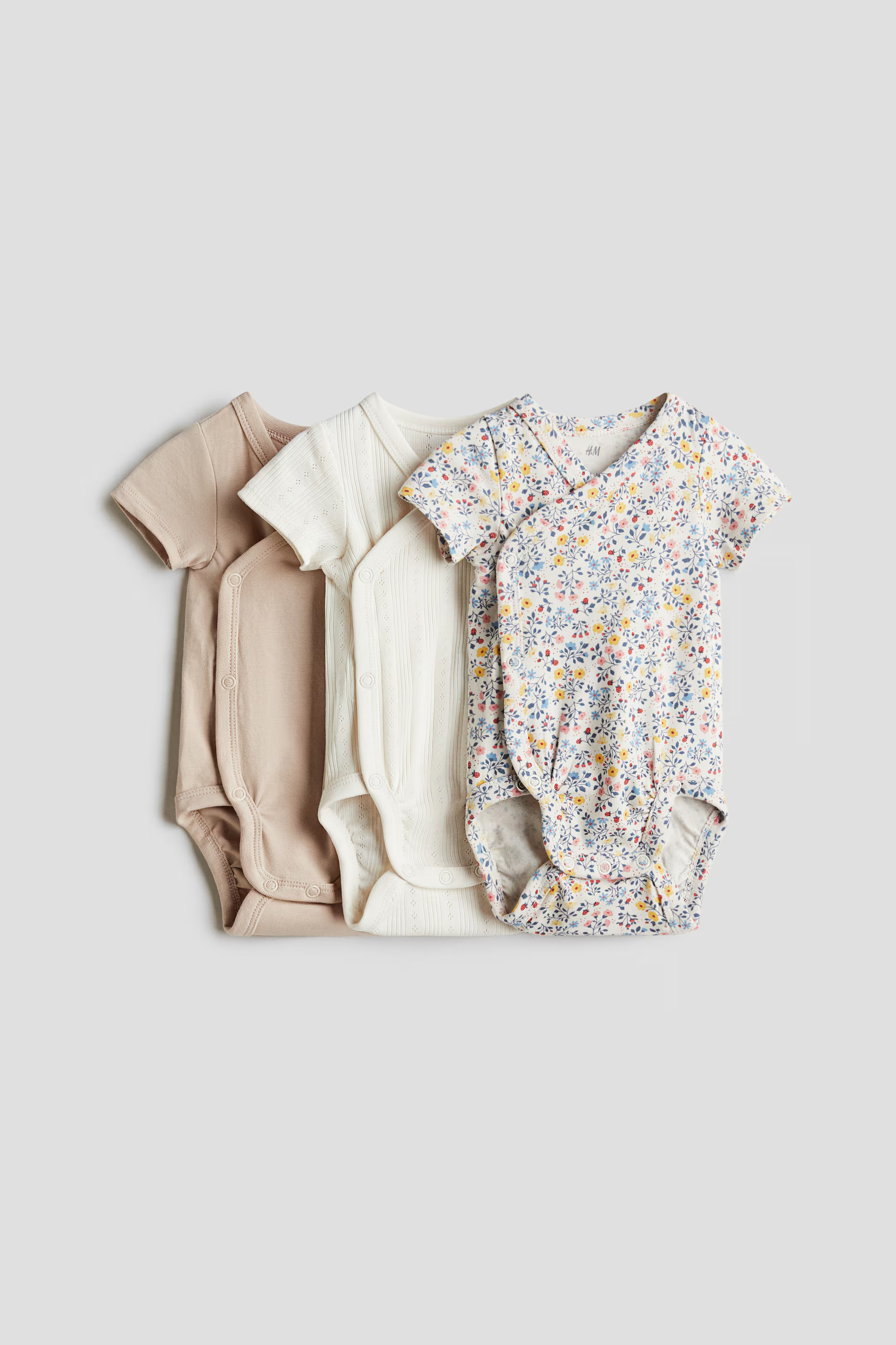 3-pack Wrapover Bodysuits - White/floral - Kids | H&M US | H&M (US + CA)