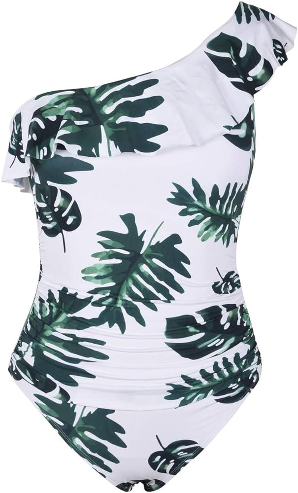 Hilor Women's One Piece Swimsuits One Shoulder Swimwear Asymmetric Ruffle Monokinis Bathing Suits | Amazon (US)