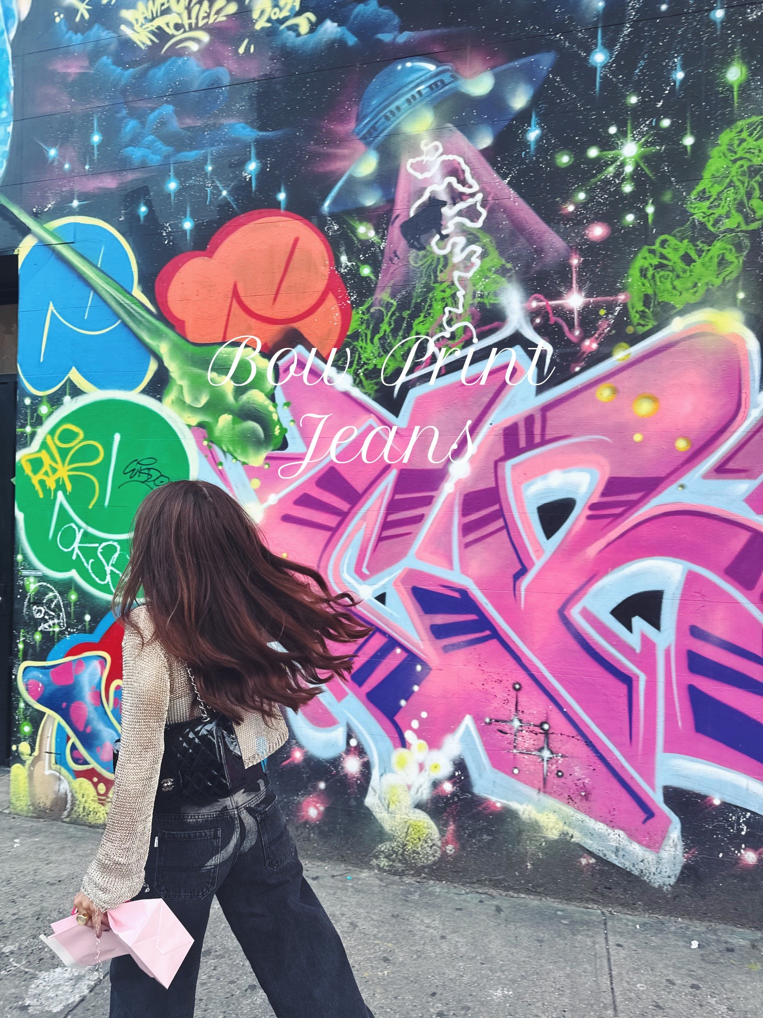 Bow print jeans 🎀✨ 
Wide leg jeans, New York City outfit, NYC, colorful, graffiti, shopping outfits, bows. 
#bows #jeans #nyc #newyorkcity #shopping #shoppingoutfits 

#LTKSaleAlert #LTKSeasonal #LTKFestival