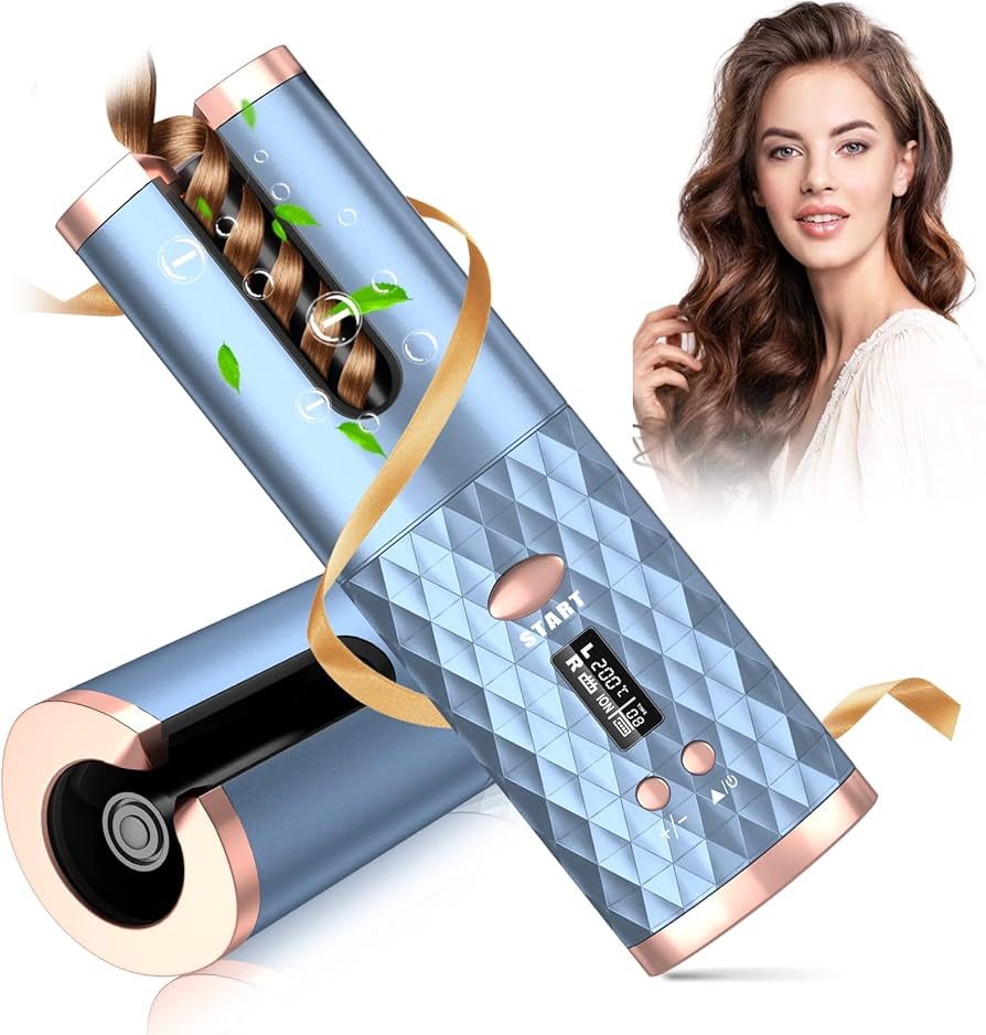 Automatic Curling Iron, Cordless Hair Curler, Auto Rotating Ceramic Hair Wand Curler w/ 6 Temp & ... | Amazon (US)