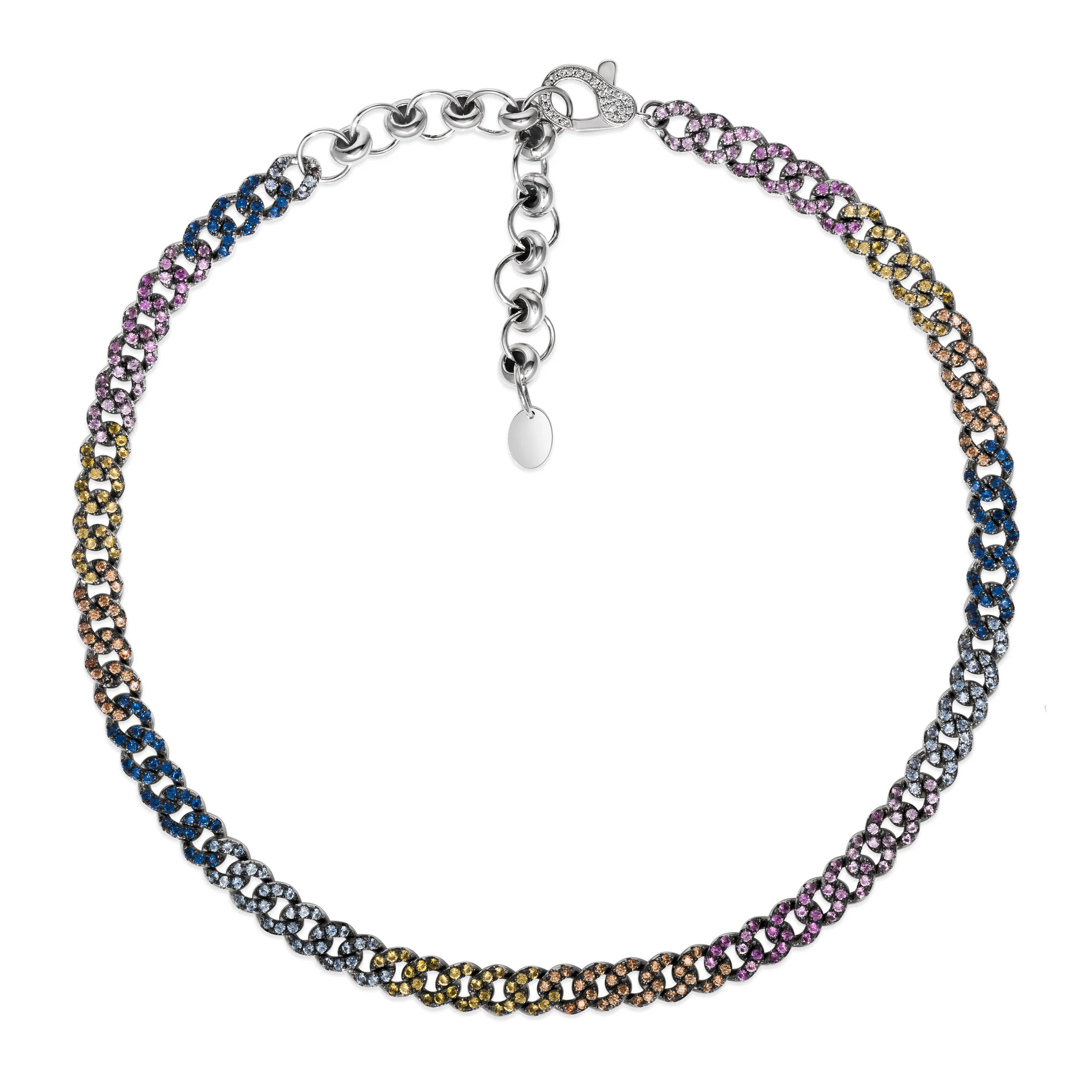 Anna Zuckerman Rainbow Sapphire Cuban Necklace in Platinum | Anna Zuckerman