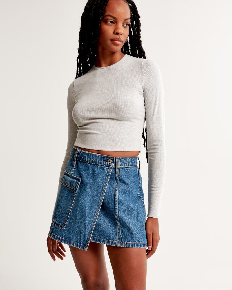 Women's Denim Cargo Wrap Mini Skirt | Women's New Arrivals | Abercrombie.com | Abercrombie & Fitch (US)
