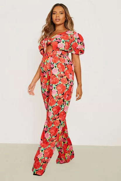 Plus Floral Tie Front Jumpsuit | Boohoo.com (UK & IE)
