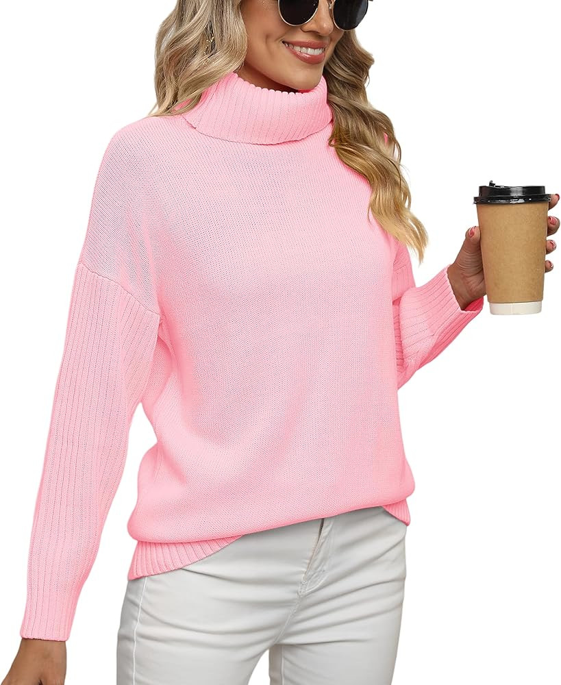 Jouica Women 2024 Fall Casual Turtleneck Batwing Sleeve Chunky Oversized Ribbed Knit Tunic Sweate... | Amazon (US)