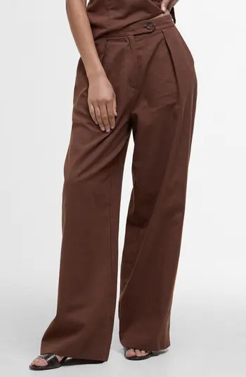 Barbour Lucy Pleated High Waist Cotton & Linen Pants in Walnut at Nordstrom Rack, Size 8 Us / 12 Uk | Nordstrom Rack