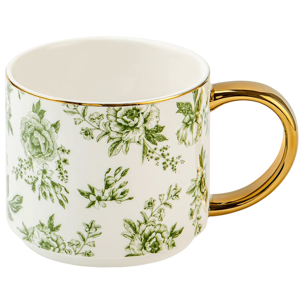 Green Delft 14oz. Coffee Mug | Elegant Floral Mug for Spring | Sweet Water Decor, LLC