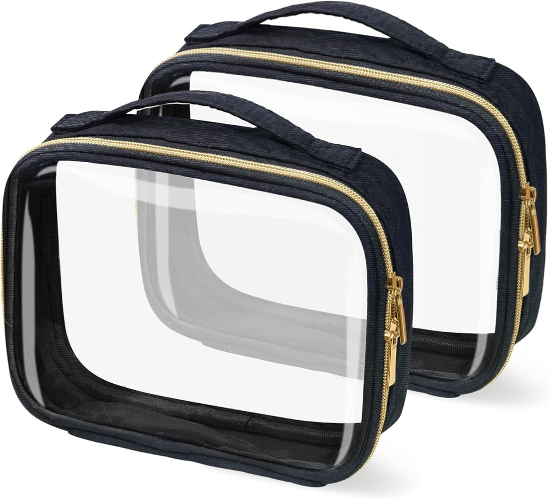 TSA Approved Travel Toiletry Bag,2 Pack Clear Makeup Bags with Handles,Quart Size Clear Cosmetic ... | Amazon (US)