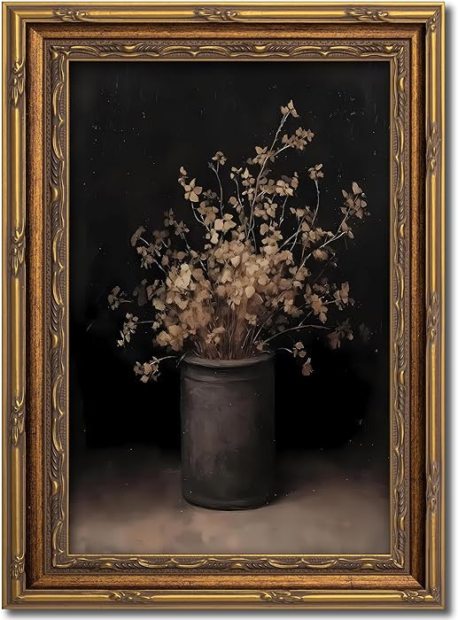 Vintage Gold Framed Wall Art Fall Dried Flowers Antique Vase Country Oil Painting Canvas Prints D... | Amazon (US)