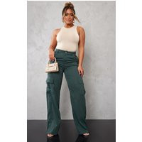 PRETTYLITTLETHING Shape Pine Green Buckle Detail Cargo Wide Leg Pants | PrettyLittleThing US