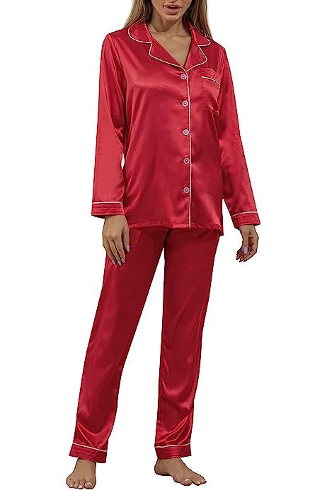 Womens Silk Satin Pajamas Set Gray M : Clothing, Shoes & Jewelry | Amazon (US)