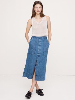 Denim Front-Slit Midi Skirt | Banana Republic (CA)
