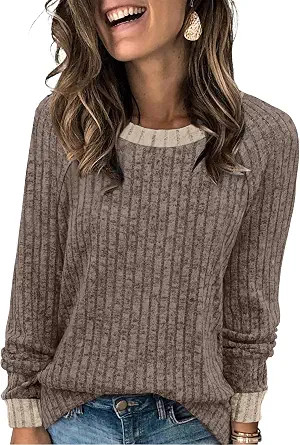 WIHOLL Long Sleeve Shirts for Women Lightweight Sweaters Fall Outfits 2026 Color Block Winter Clo... | Amazon (US)