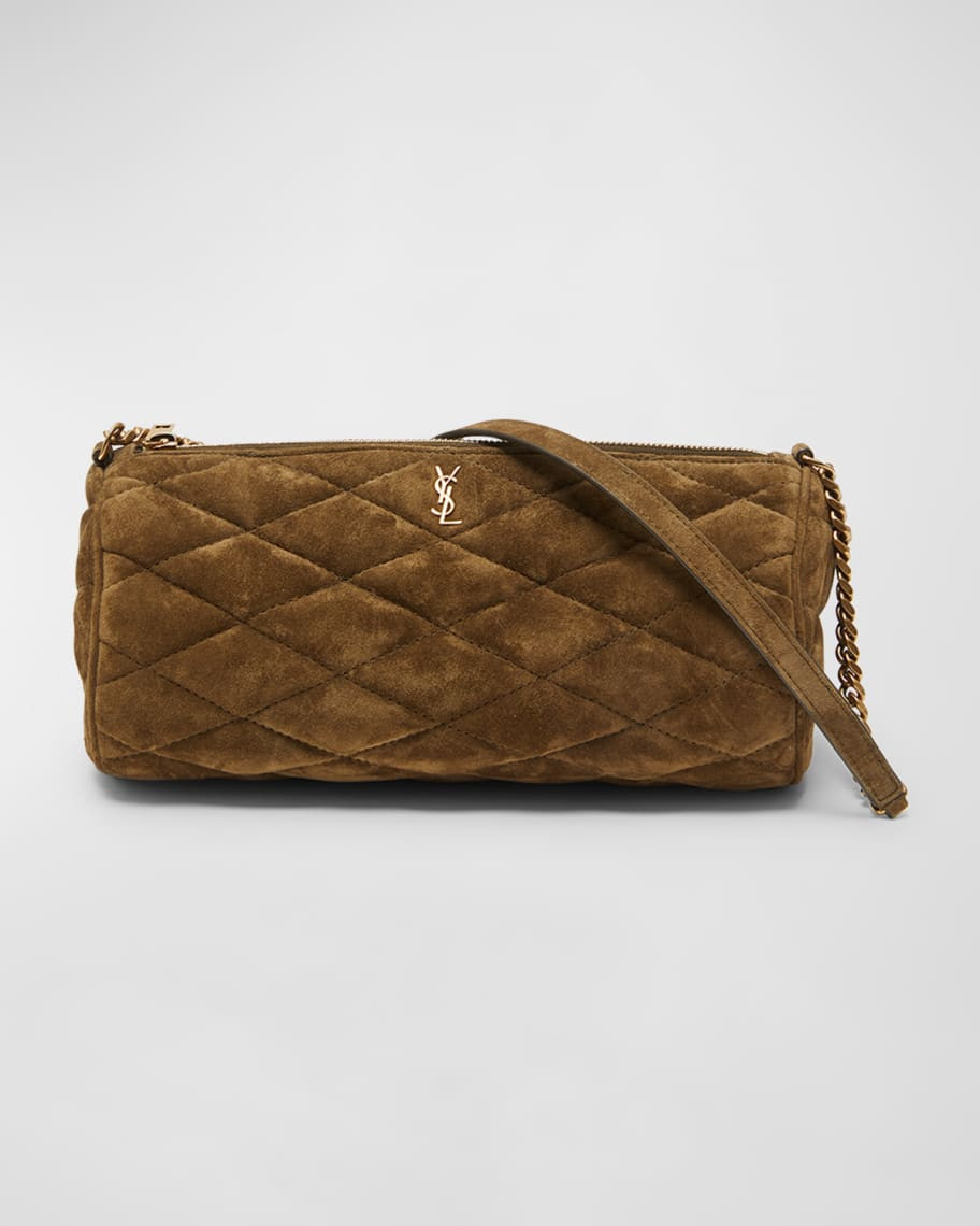 Saint Laurent Sade Small YSL Tube Shoulder Bag in Quilted Suede | Neiman Marcus