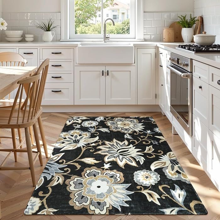 Lahome Floral Washable Living Room Area Rug - 3x5 Non-Slip Low-Pile Rugs for Entryway, Throw Smal... | Amazon (US)