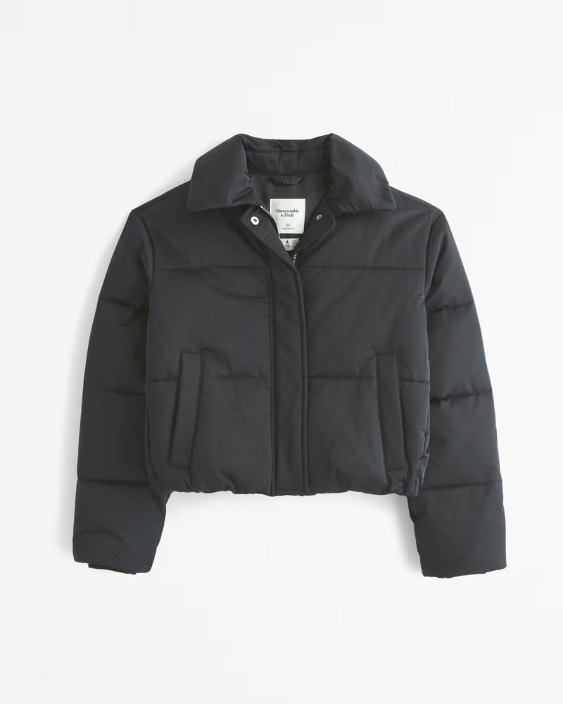 Satin Short Puffer | Abercrombie & Fitch (US)