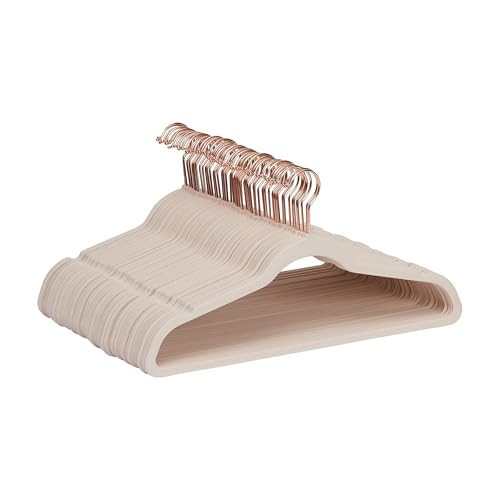 Amazon Basics Space Saving Slim Velvet Non-Slip Suit Clothes Hangers, Sturdy Construction, Closet Organizer, Pack of 50, Blush Pink/Rose Gold | Amazon (US)