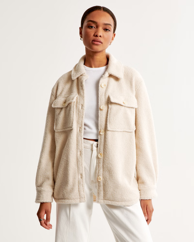 Women's Sherpa Shirt Jacket | Women's Clearance | Abercrombie.com | Abercrombie & Fitch (US)