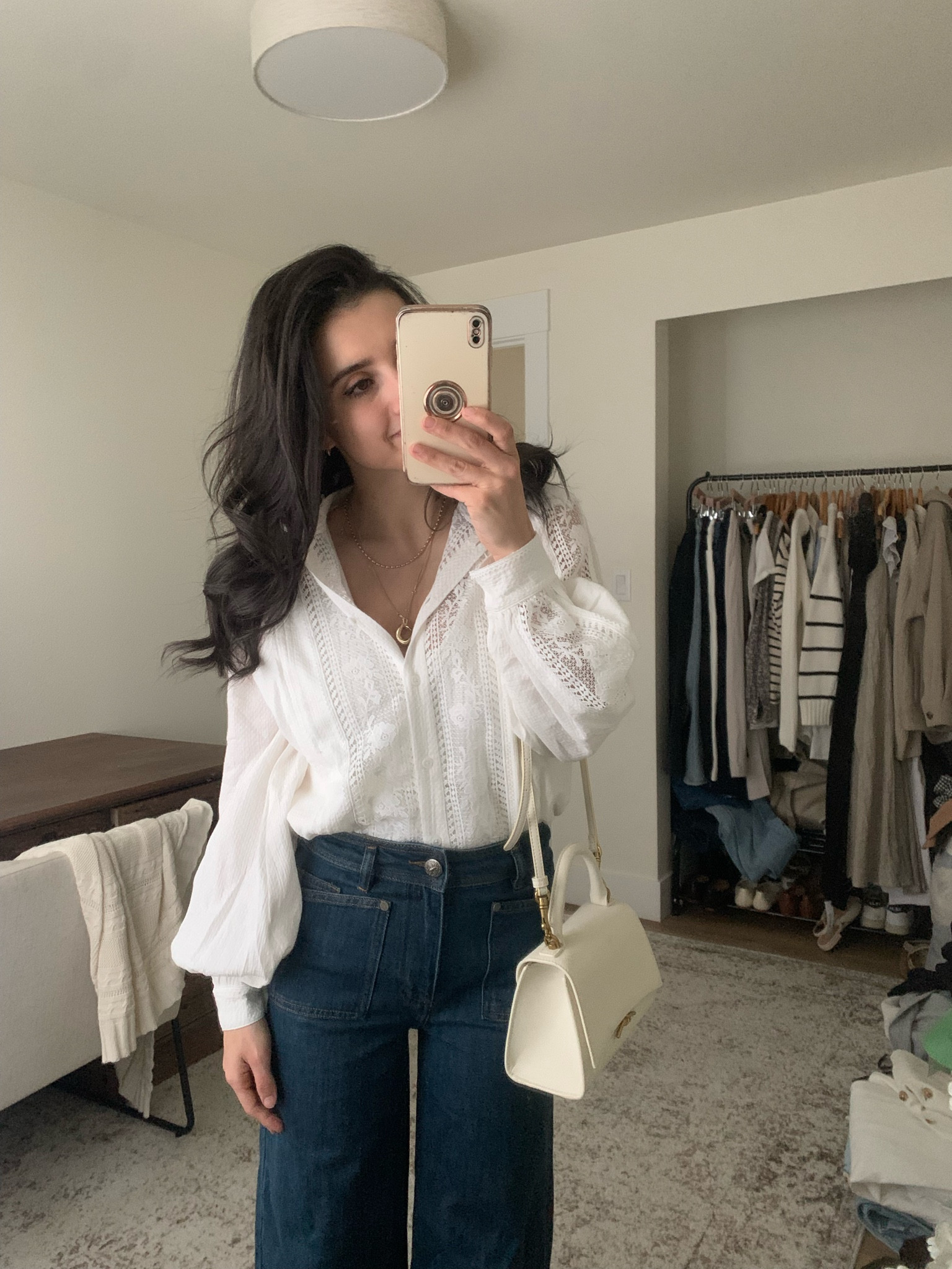 Blouse XXS 
Jeans XS 

#LTKsalealert #LTKSeasonal #LTKfindsunder100