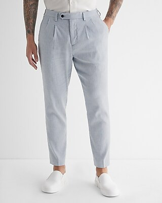 Slim Striped Hybrid Elastic Waist Linen-Blend Stretch Suit Pant | Express