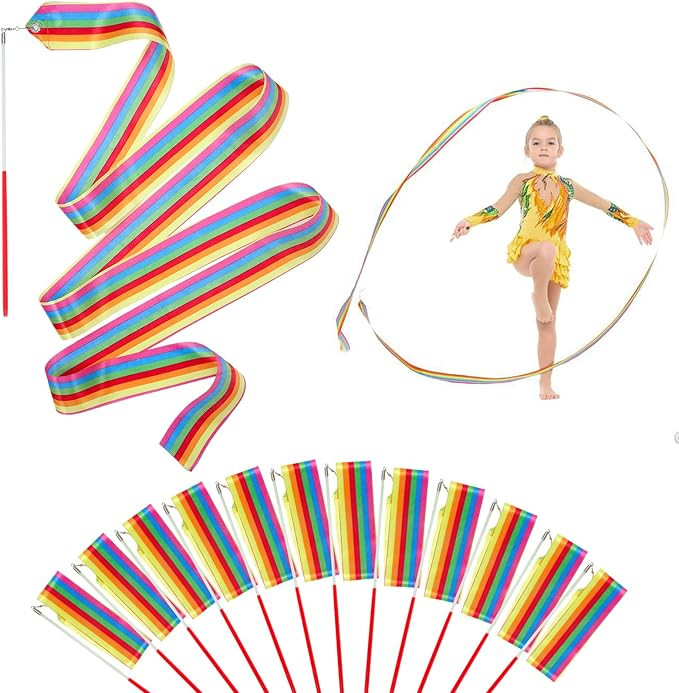 HiUnicorn Rainbow Party Favors for Kids - 12 Pack Dance Ribbons Streamers Wands Gymnastics Equipm... | Amazon (US)