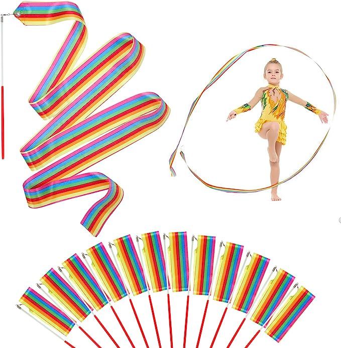 HiUnicorn Rainbow Party Favors for Kids - 12 Pack Dance Ribbons Streamers Wands Gymnastics Equipm... | Amazon (US)