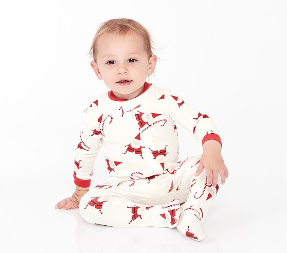 west elm x pbk Modern Smiley Santa Organic Nursery Pajama | Pottery Barn Kids