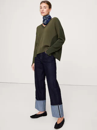 Cashmere Mixed-Stitch V-Neck Sweater | Banana Republic (CA)