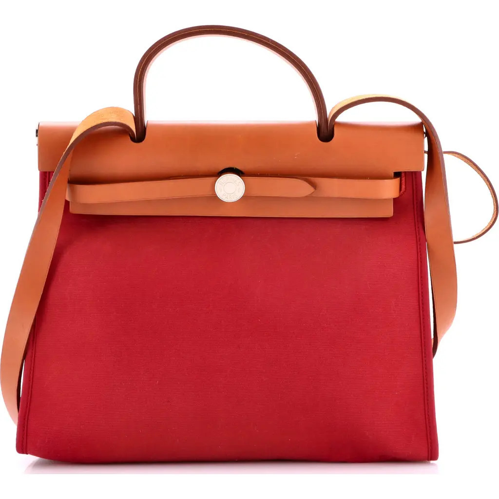 Pre-Owned Hermes Herbag Zip Leather and Toile 31 in Rubis at Nordstrom, Size Small | Nordstrom