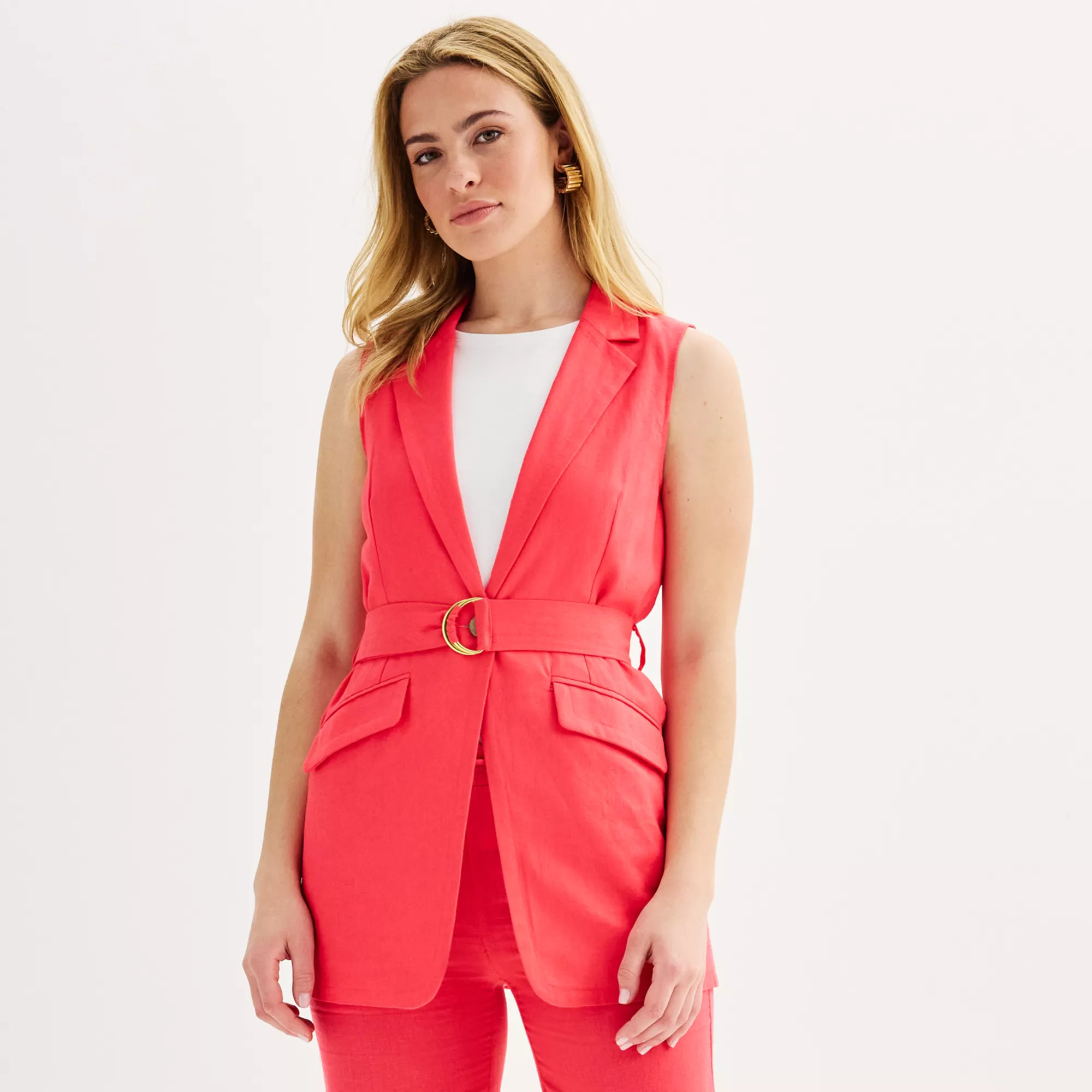 Women's Ellen Tracy Belted Sleeveless Linen Blazer | Kohl's