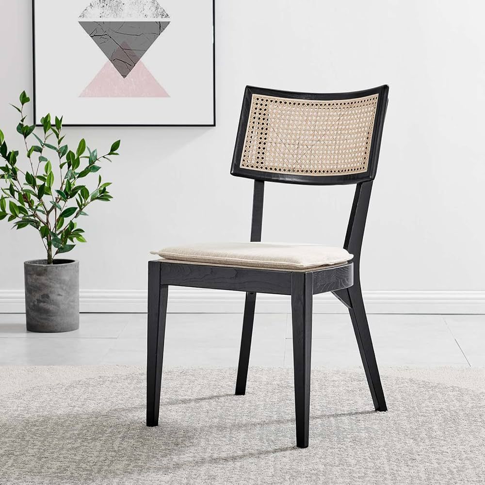 Modway Caledonia Wood Dining Chair with Cane Rattan in Black Beige | Amazon (US)