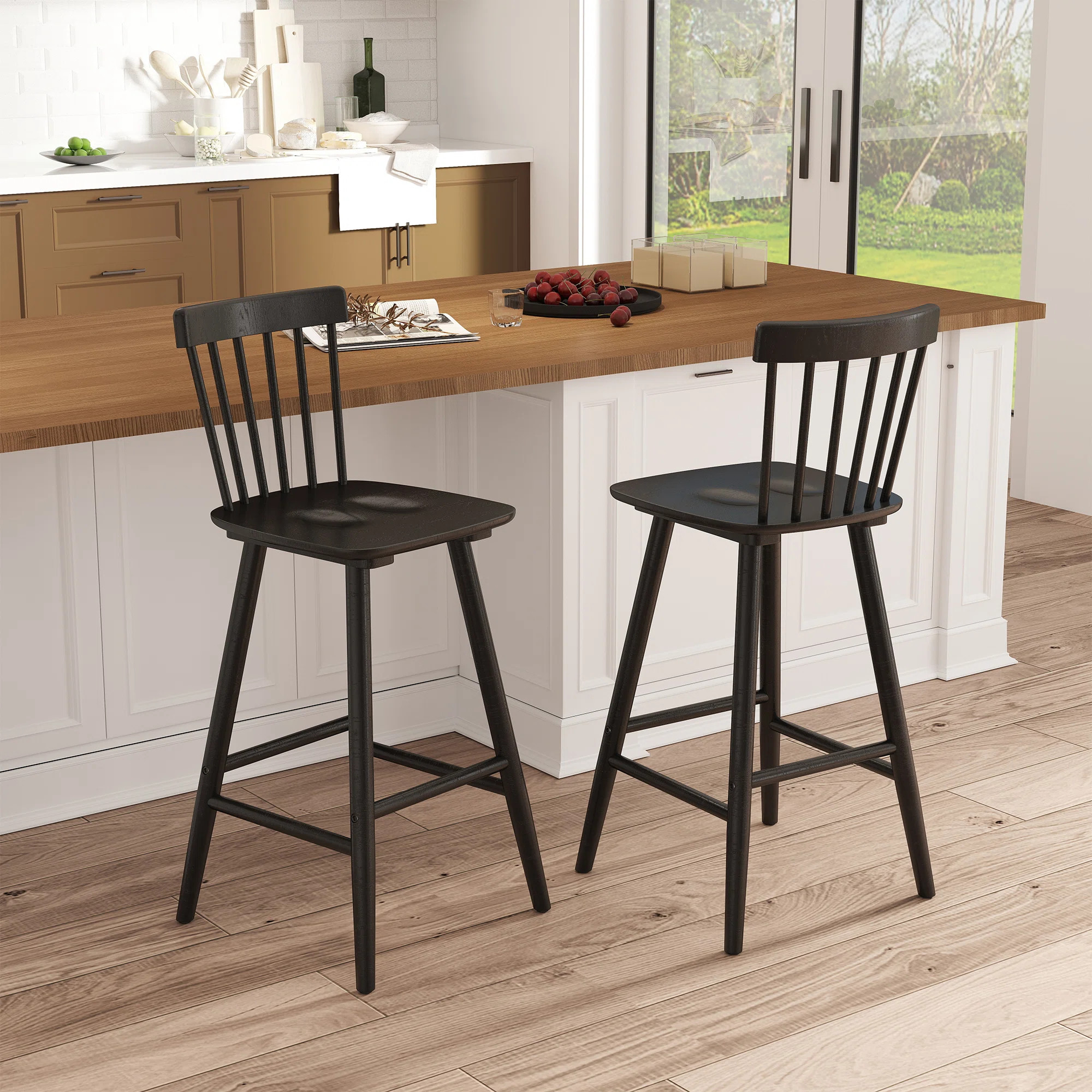 26’’ Farmhouse Slat Back Counter Stool, Mid Century Solid Wood Windsor Chair For Dining Room/... | Wayfair North America