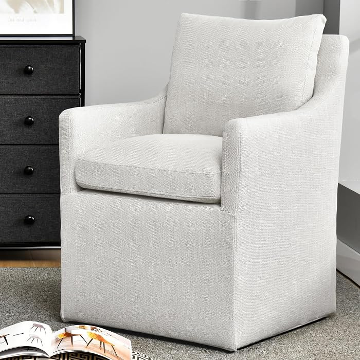 DUHOME Upholstered Dining Chair with 4 Casters,Linen Accent Chair | Amazon (US)