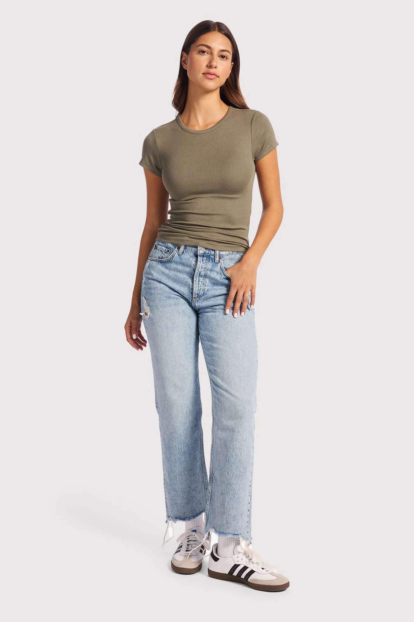 Slinky Rib Tee | Olive | Nuuds US