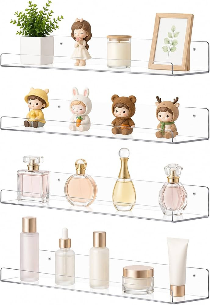 upsimples 4 Pcs 15" Acrylic Shelves for Wall Storage and Organizer, Clear | Amazon (US)
