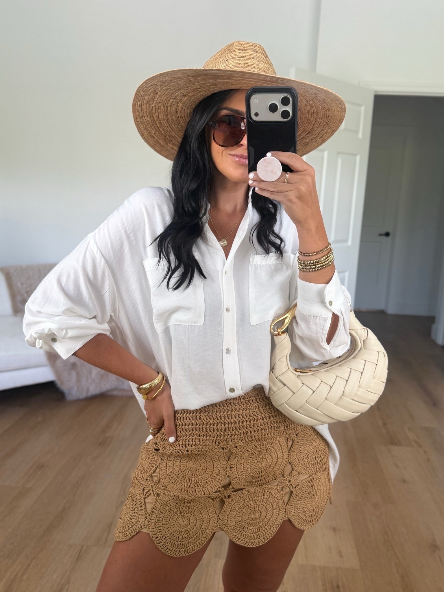 Simonmiller crochet beep beep mini skirt wearing size medium. Comes in 4 colors 

Linked a dupe more affordable option to this skirt in red. Use code houseofsequins30 