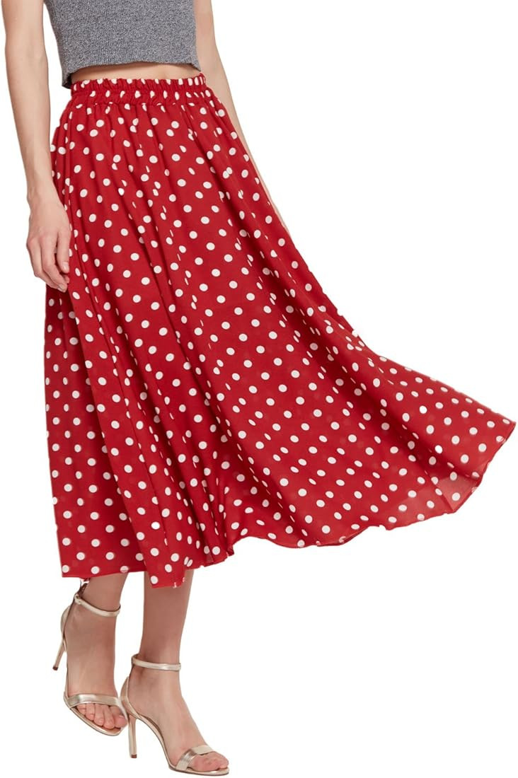 CHARTOU Women's Casual Contrast Polka Dot Chiffon Bohemia Swing Beach Midi A-Line Skirts | Amazon (US)