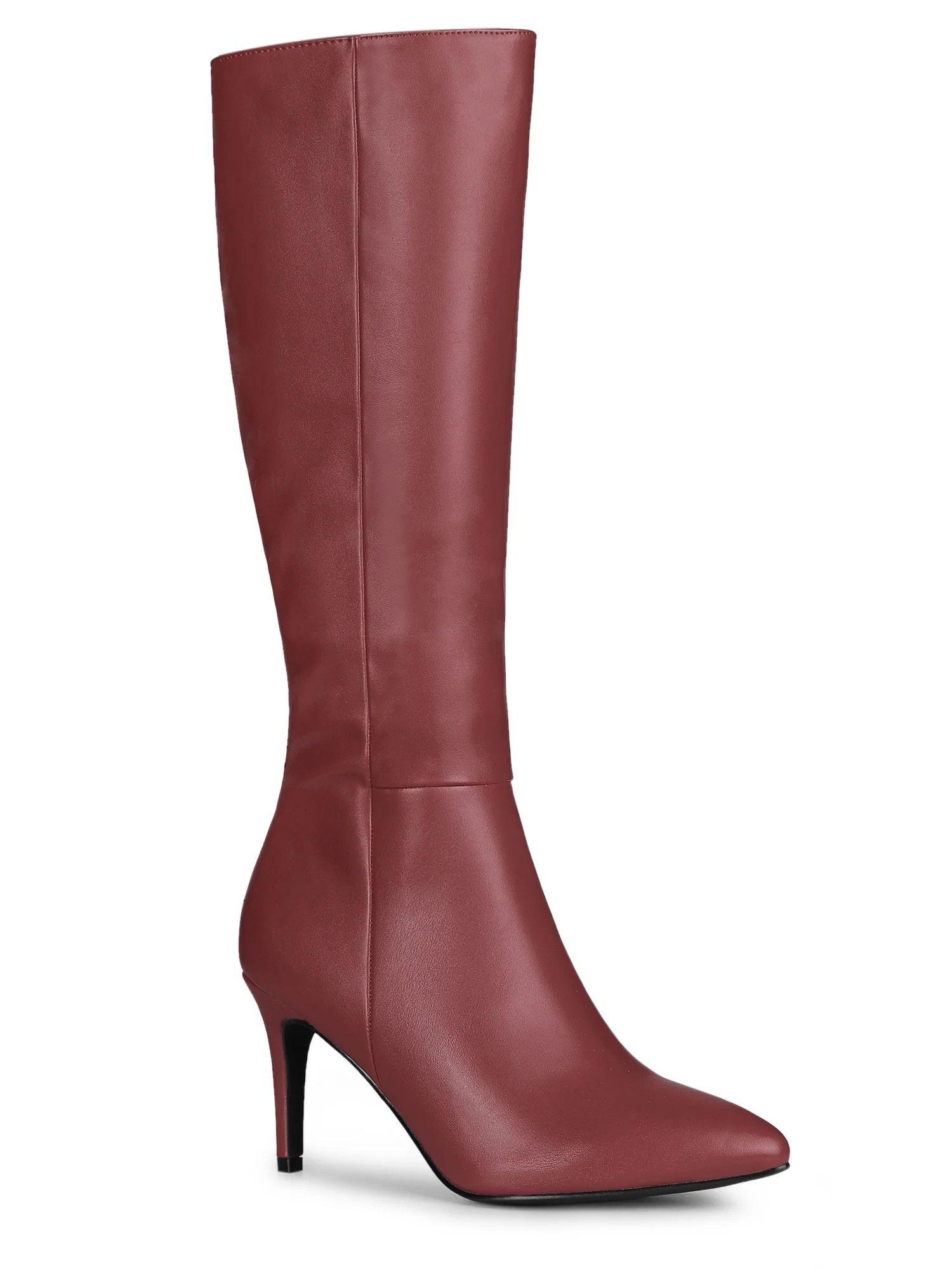 BLISSFUL STEP Women's Boot Pointed Toe Side Zipper Stiletto Heel Knee High Boots Burgundy 8 | Walmart (US)