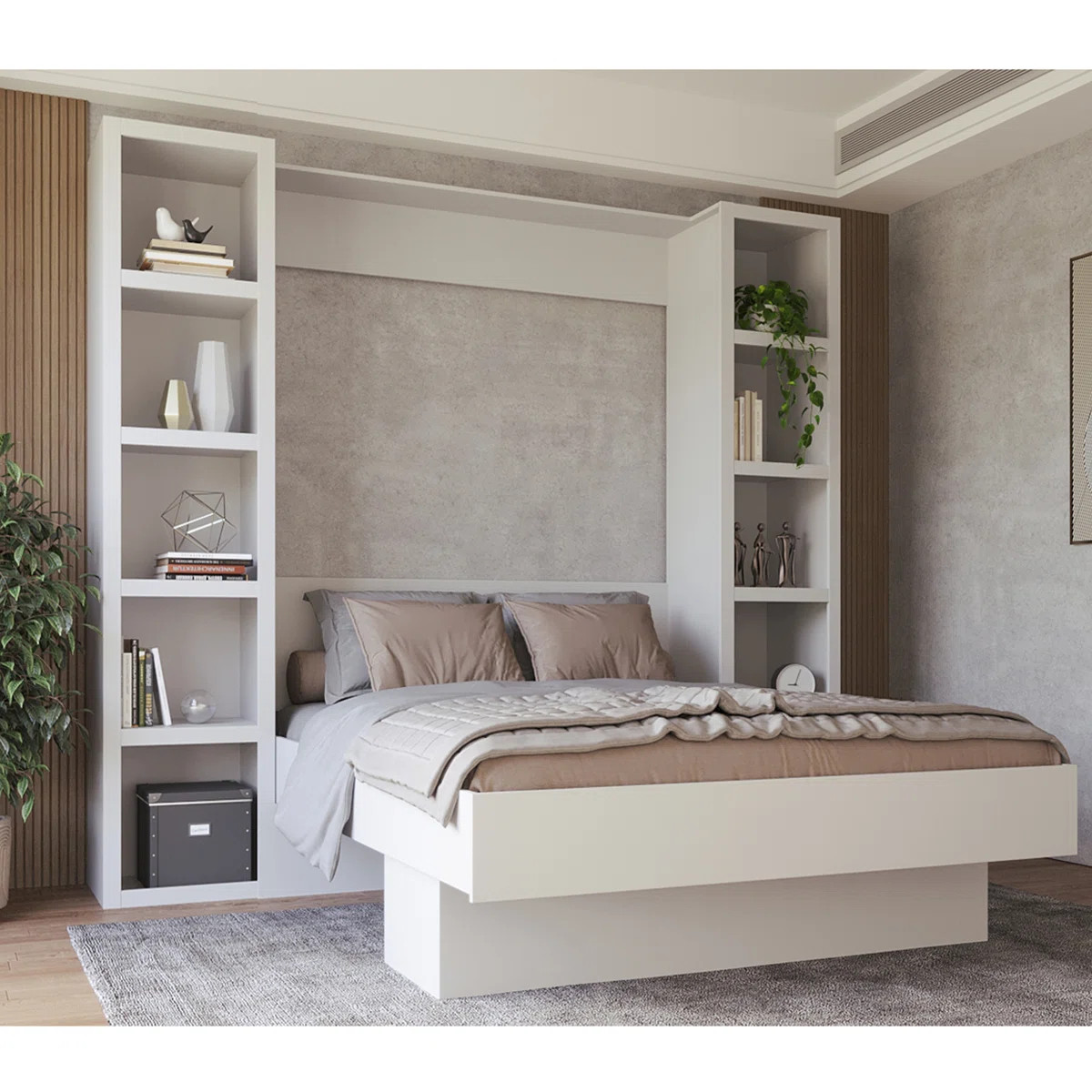 Easy-Lift Murphy Wall Bed in Wood Grain with Two Bookshelves | Wayfair North America