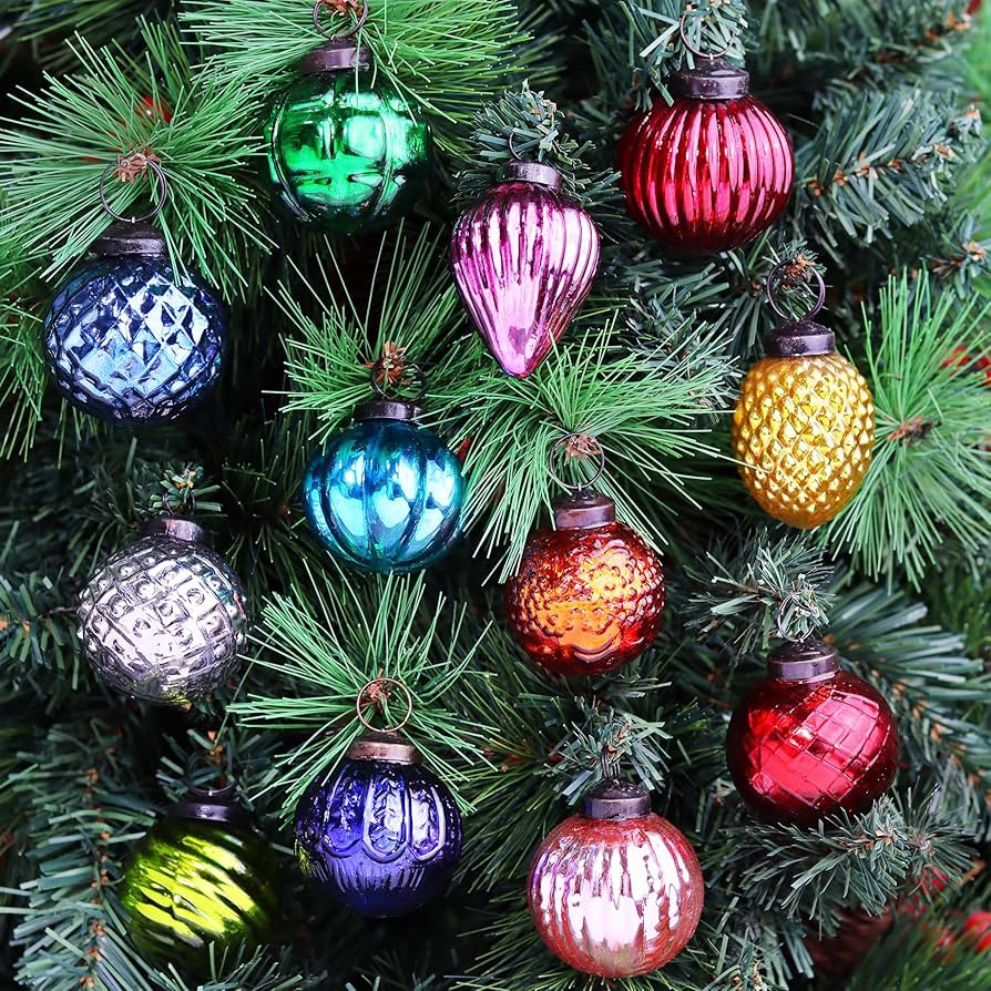 IndianShelf 12 Vintage Christmas Ornaments Multi Glass Christmas Balls Unique Large Ornaments for... | Amazon (US)