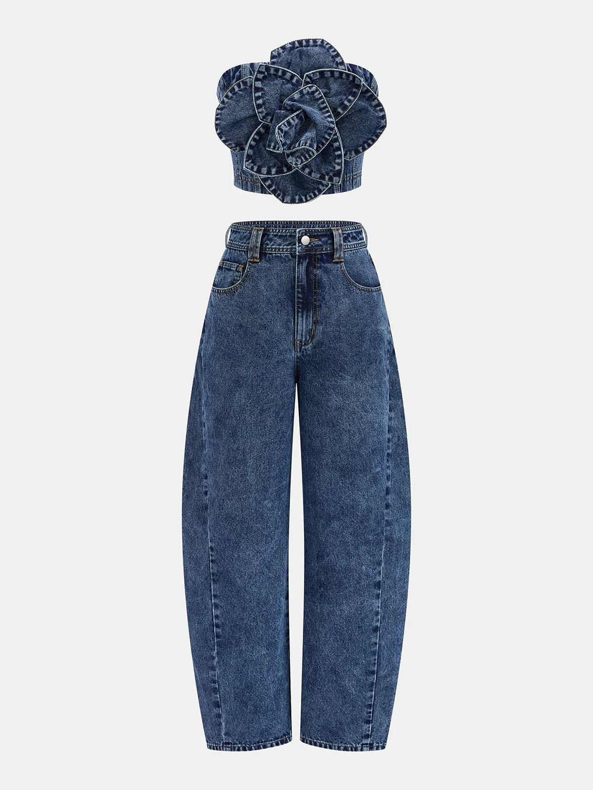 3D Rose Applique Denim Tube Top | Commense